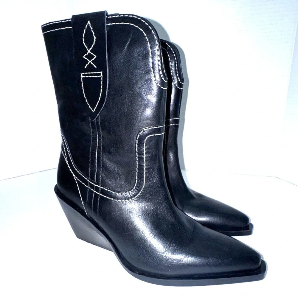 Free People Pitchfork Black Western Boots 6